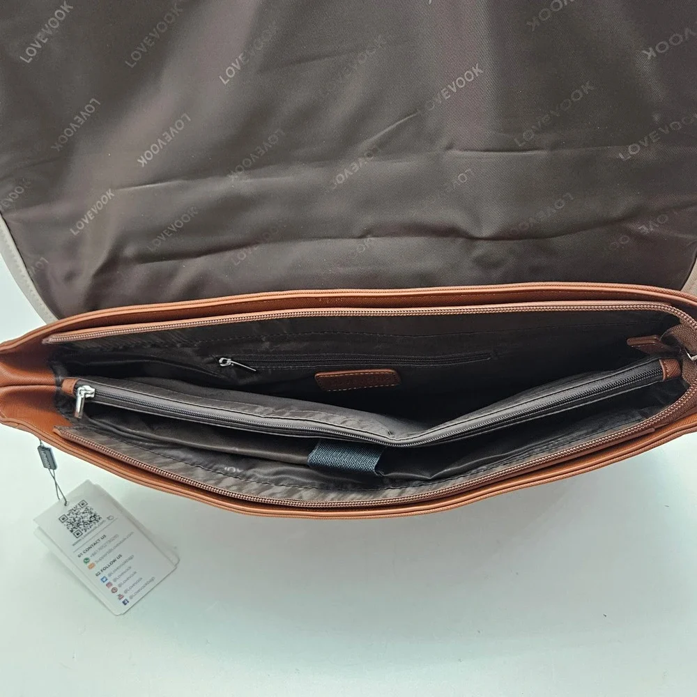LOVEVOOK Laptop Bag Women Brown Cream Briefcase Messenger PU WB148202LK NEW